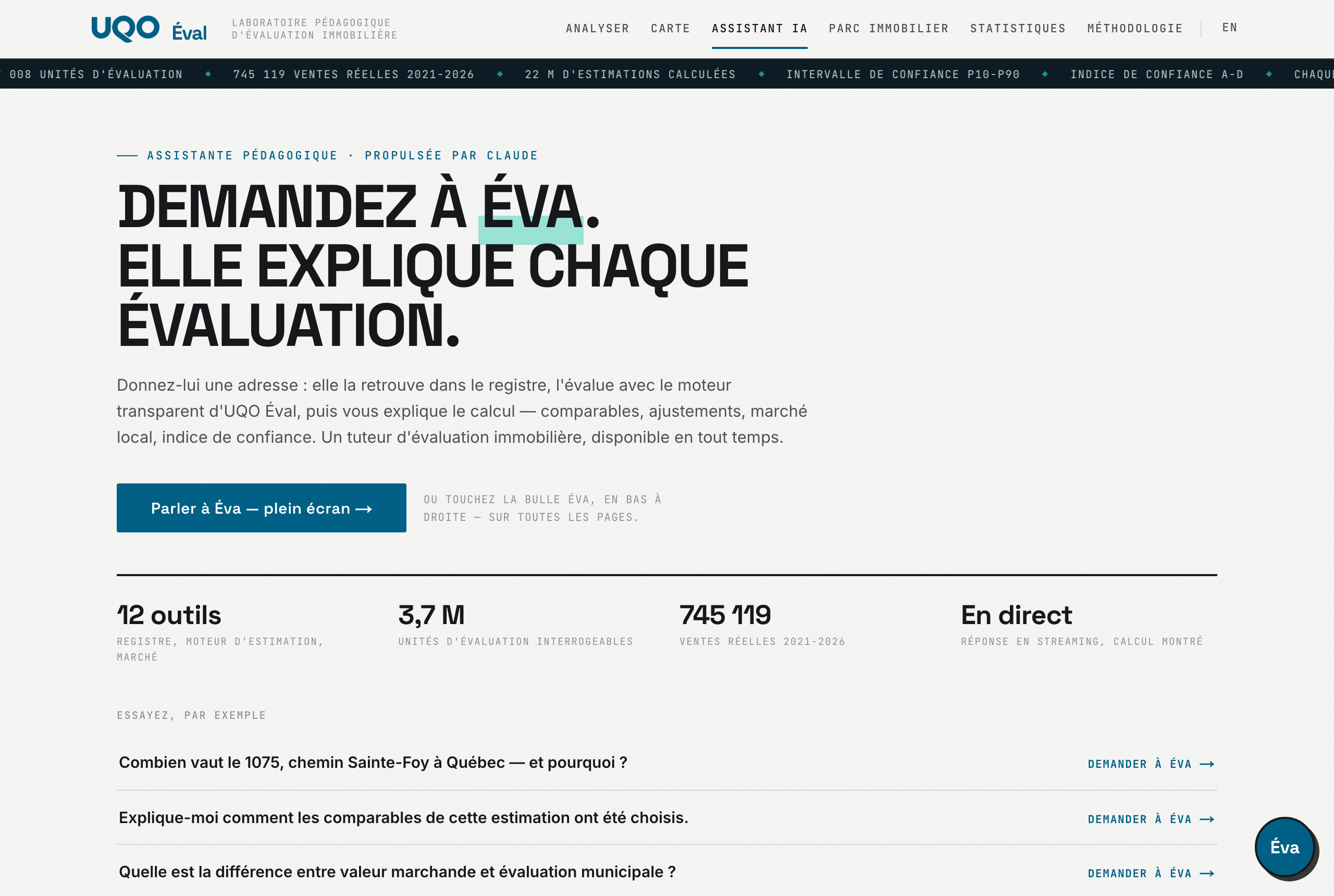 Page de présentation d'Éva, l'assistante pédagogique