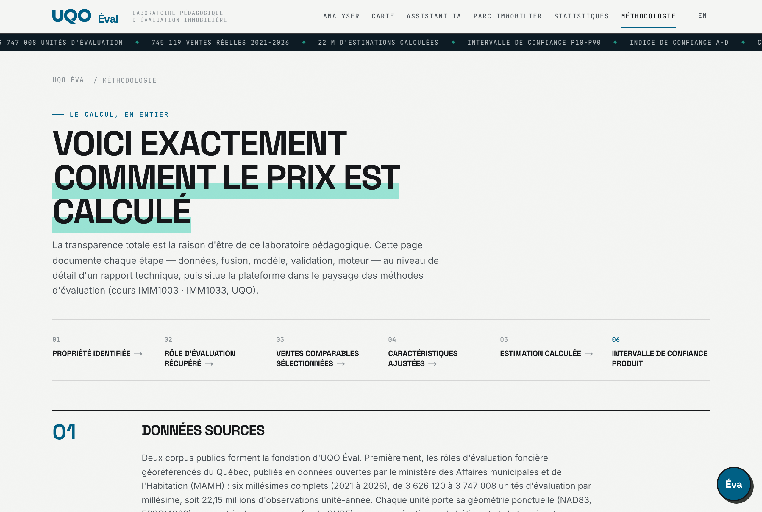 Page méthodologie : « Voici exactement comment le prix est calculé », chaîne de calcul en six étapes
